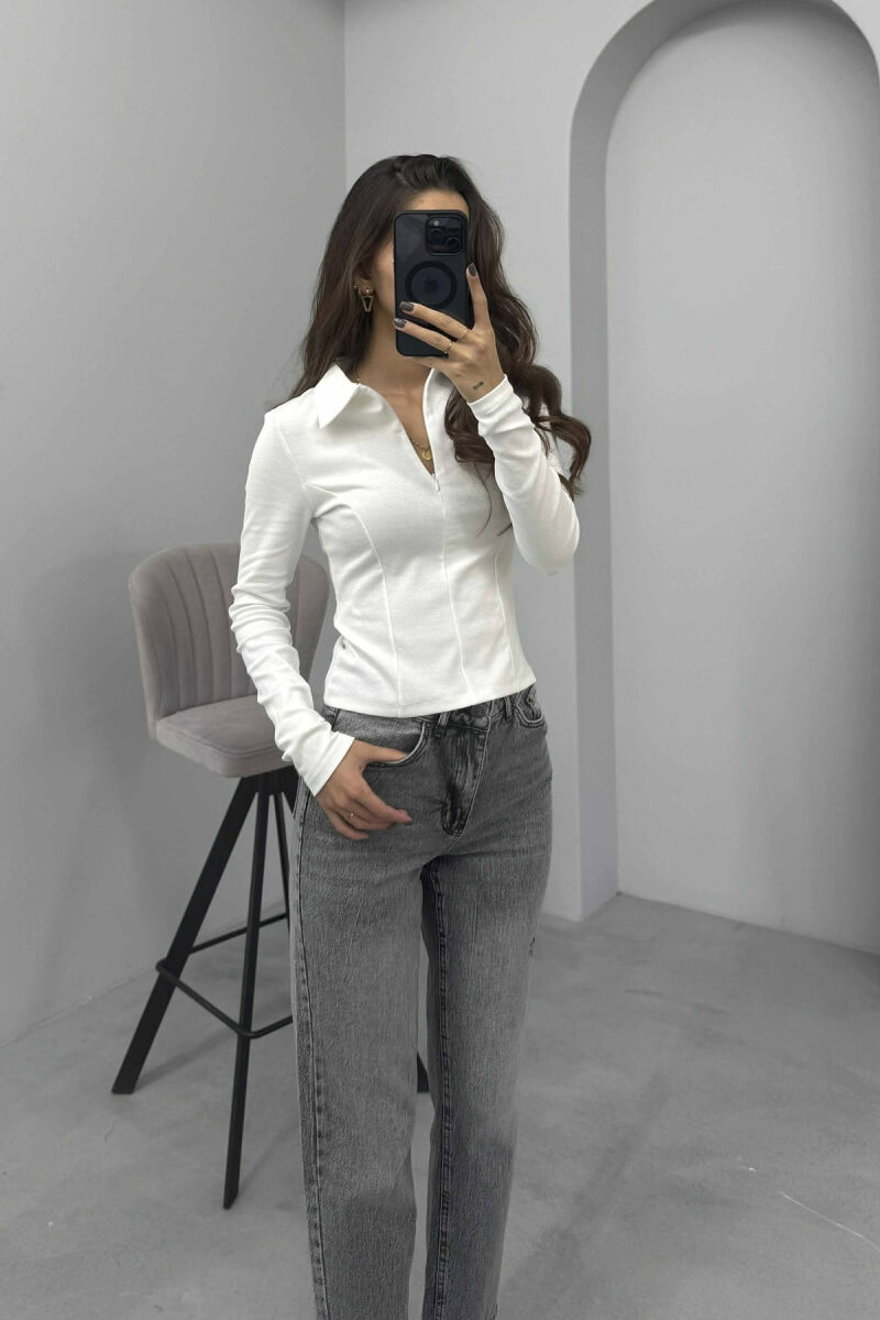 POLO NECK ONE COLOR WOMEN SWEATSHIRT WHITE-E BARDHE - 4