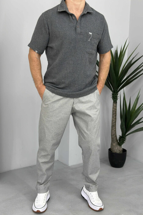 POLO NECK POCKET DETAIL MEN T-SHIRT GREY/GRI 