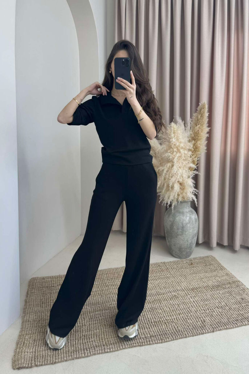POLO NECK SHIRT+TROUSERS ONE COLOR WOMEN SET BLACK/ E ZEZE - 1