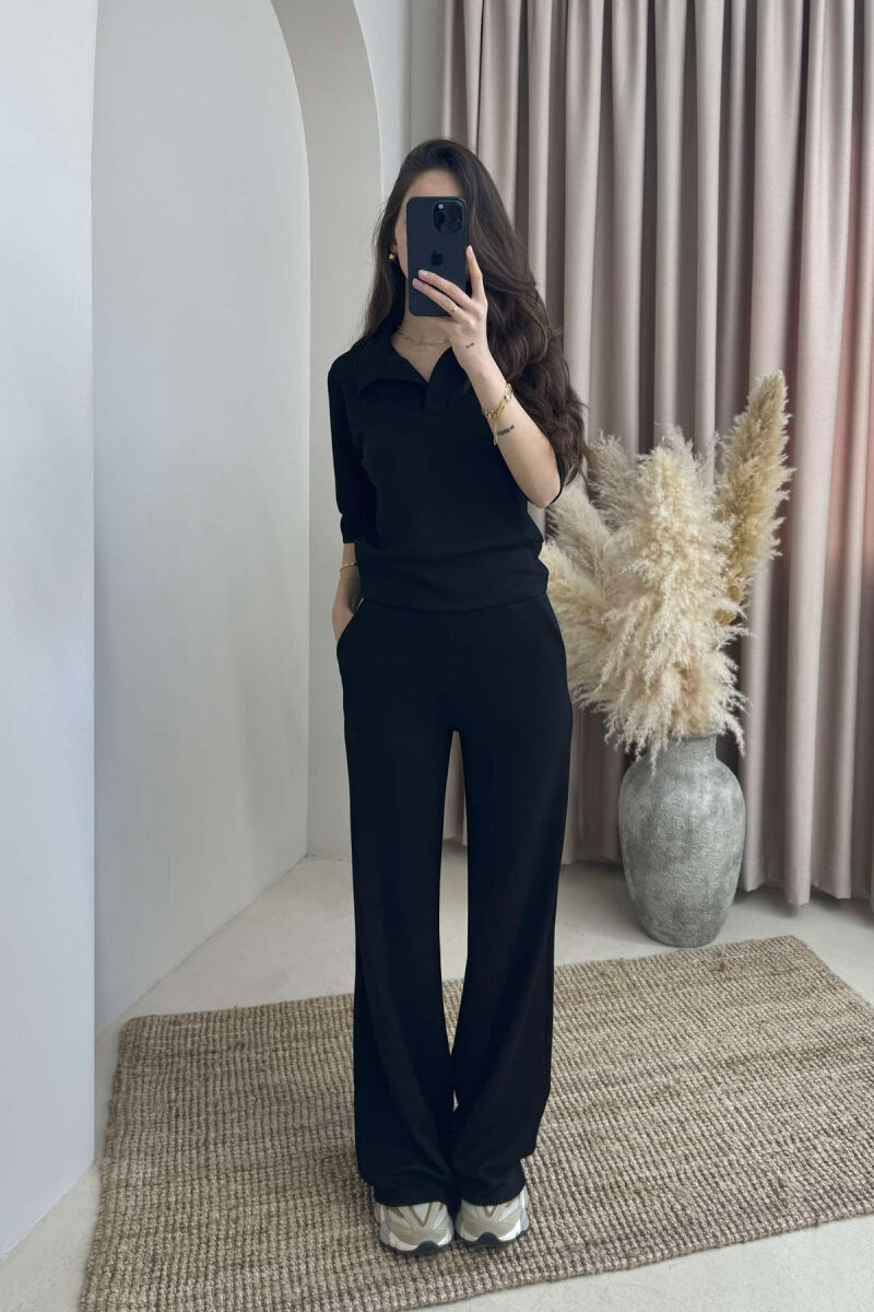 POLO NECK SHIRT+TROUSERS ONE COLOR WOMEN SET BLACK/ E ZEZE - 2