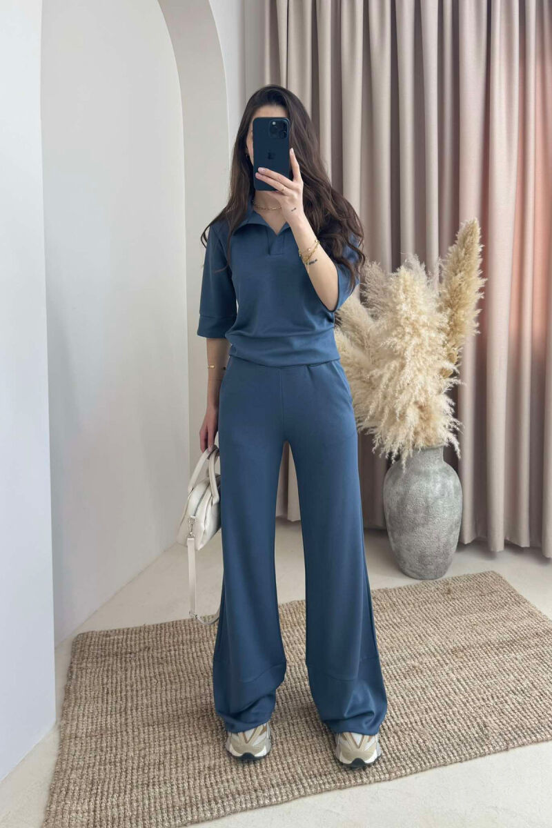 POLO NECK SHIRT+TROUSERS ONE COLOR WOMEN SET DARK GREY/GEE - 1
