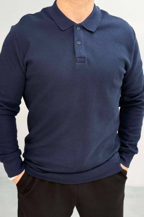 POLO NECK SIMPLE MEN SWEATSHIRT DARK BLUE/BEE 