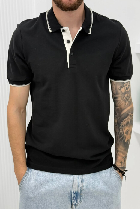 POLO NECK SIMPLE MEN T-SHIRT BLACK/ E ZEZE - 4