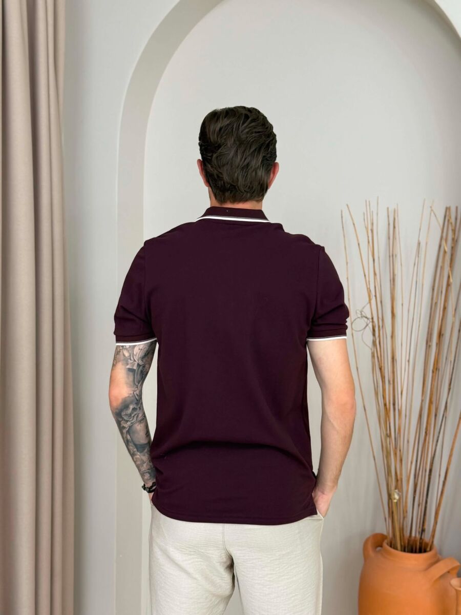 POLO NECK SIMPLE MEN T-SHIRT BURGUNDY/VISHNJE - 4
