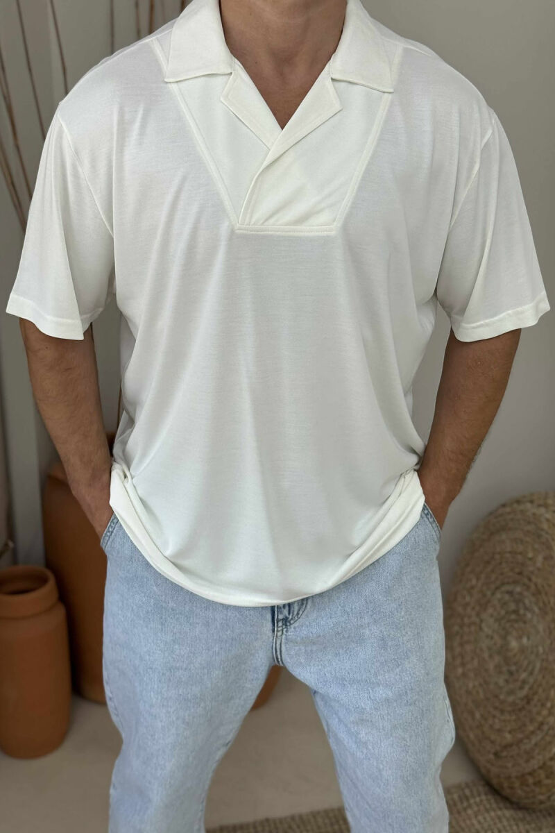 POLO NECK SIMPLE MEN T-SHIRT CREAM/KREM - 2