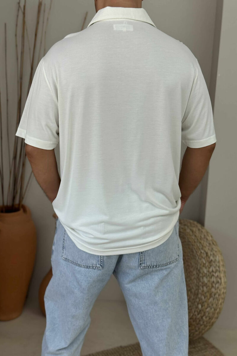 POLO NECK SIMPLE MEN T-SHIRT CREAM/KREM - 3