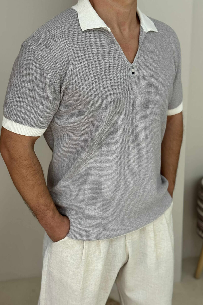 POLO NECK SIMPLE MEN T-SHIRT GREY/GRI - 2