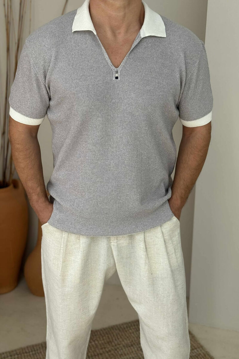 POLO NECK SIMPLE MEN T-SHIRT GREY/GRI - 4