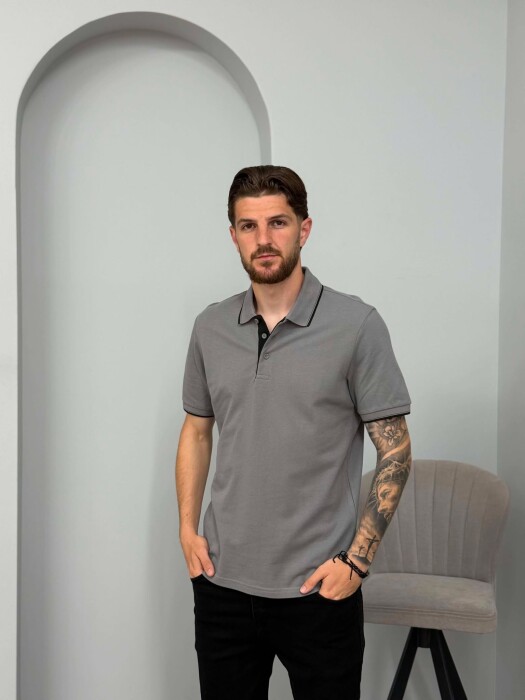 POLO NECK SIMPLE MEN T-SHIRT GREY/GRI 