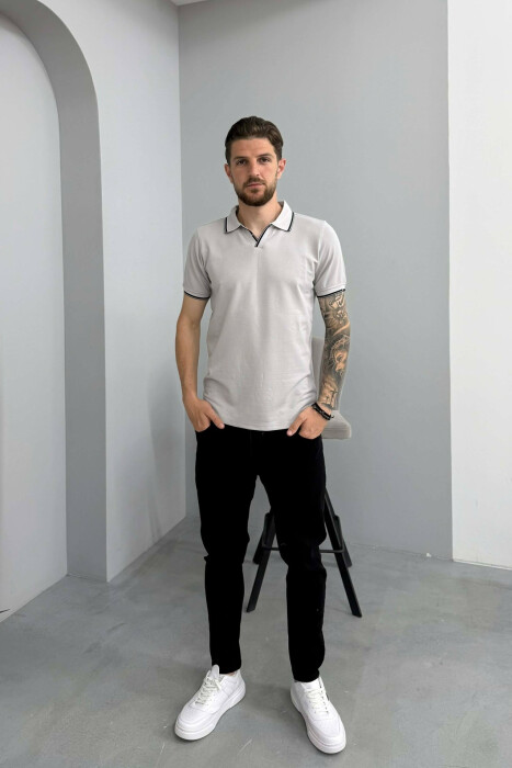 POLO NECK SIMPLE MEN T-SHIRT GREY/GRI - 3