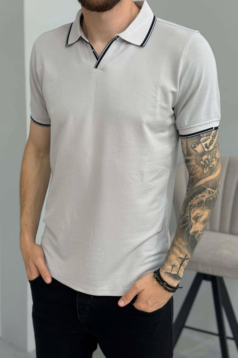 POLO NECK SIMPLE MEN T-SHIRT GREY/GRI - 4