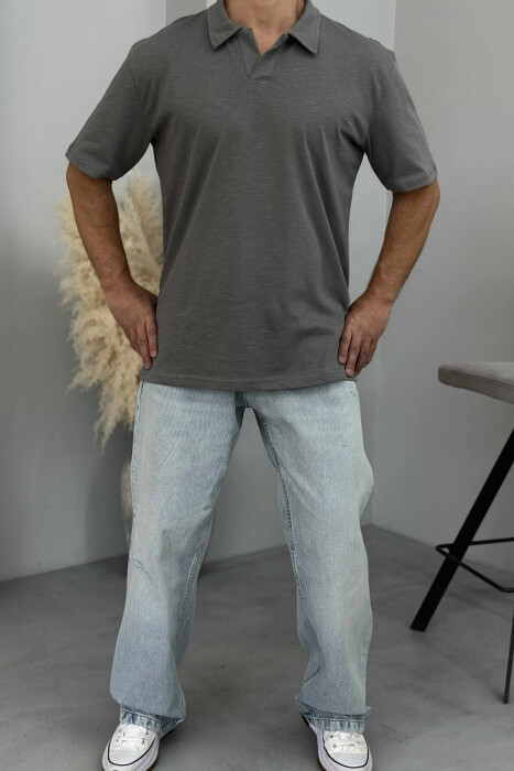 POLO NECK SIMPLE MEN T-SHIRT GREY/GRI 