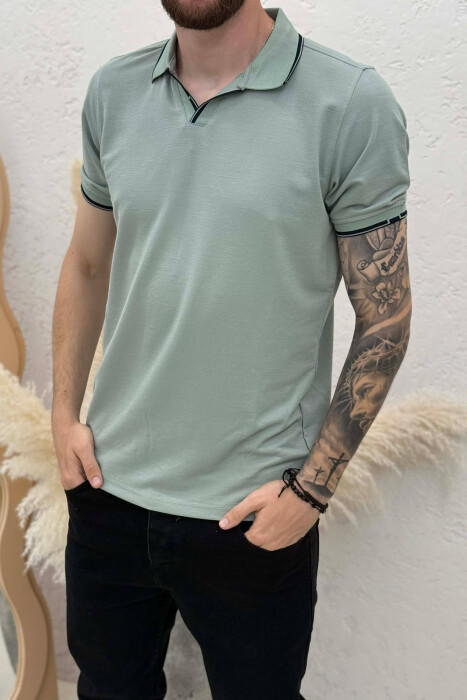 POLO NECK SIMPLE MEN T-SHIRT MINT/MENTE - 4