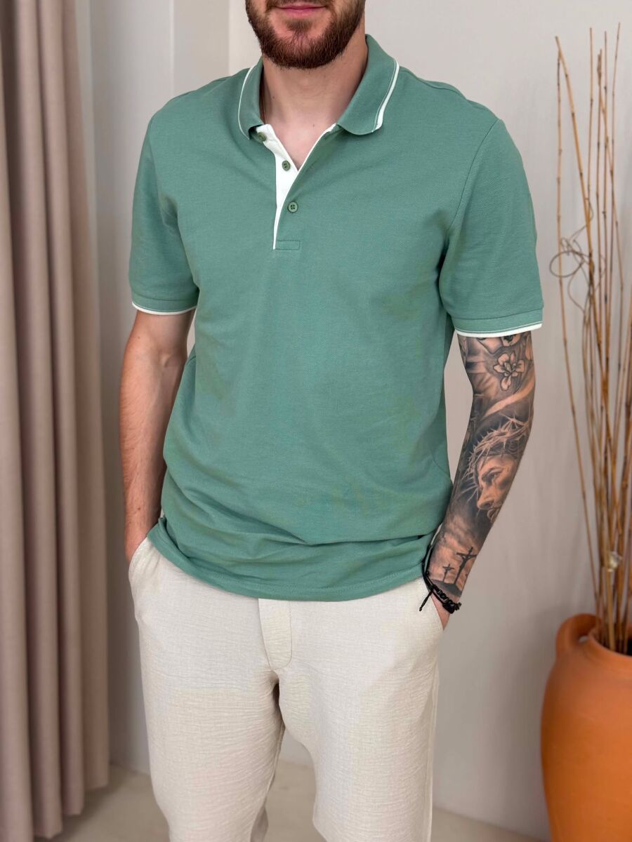 POLO NECK SIMPLE MEN T-SHIRT MINT/MENTE - 4