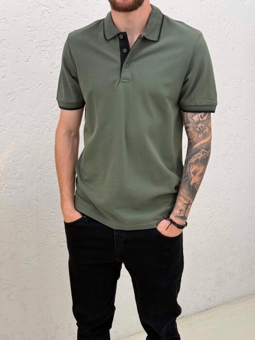 POLO NECK SIMPLE MEN T-SHIRT OLIVE/ULLI - 4