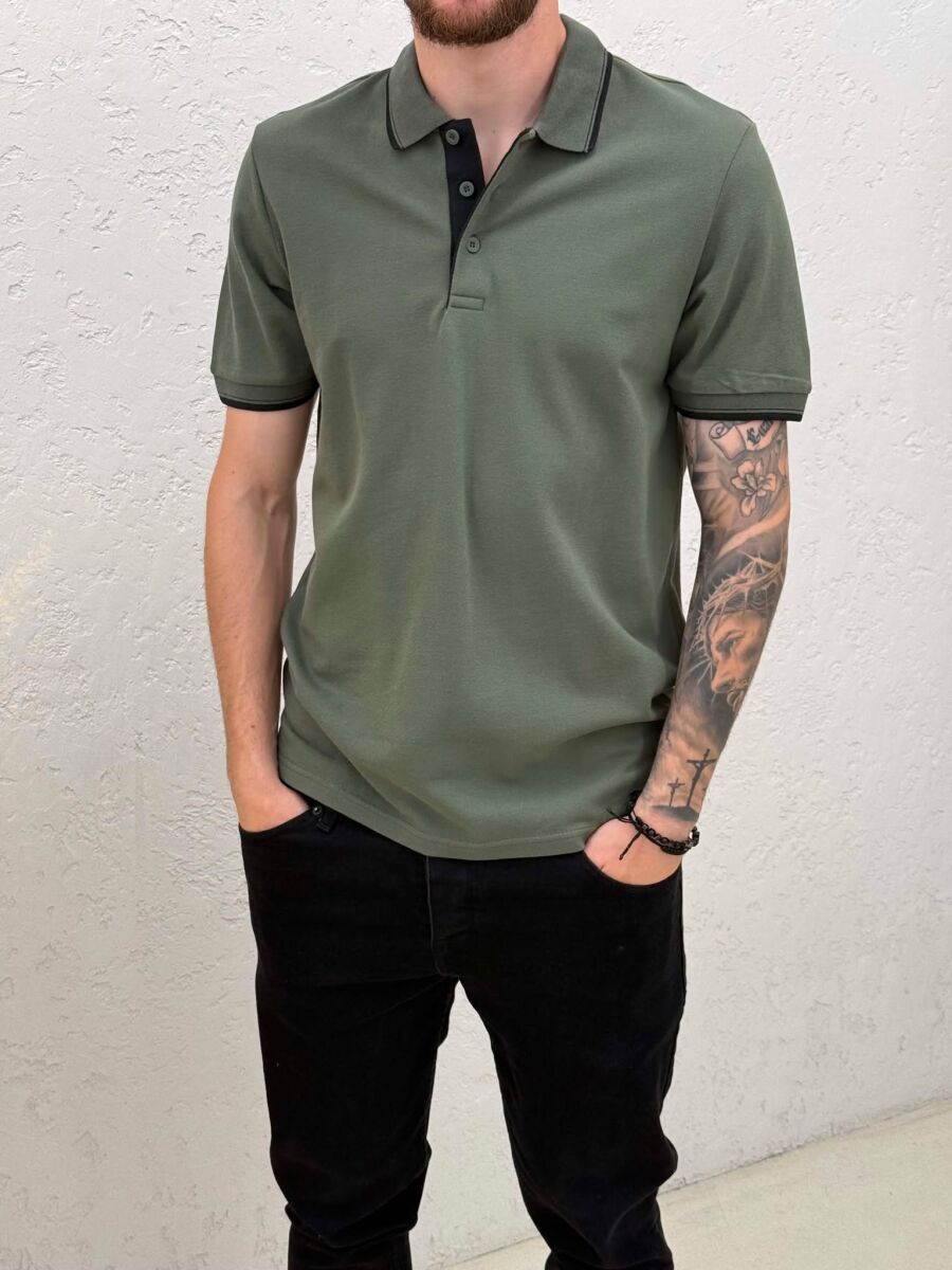 POLO NECK SIMPLE MEN T-SHIRT OLIVE/ULLI - 4