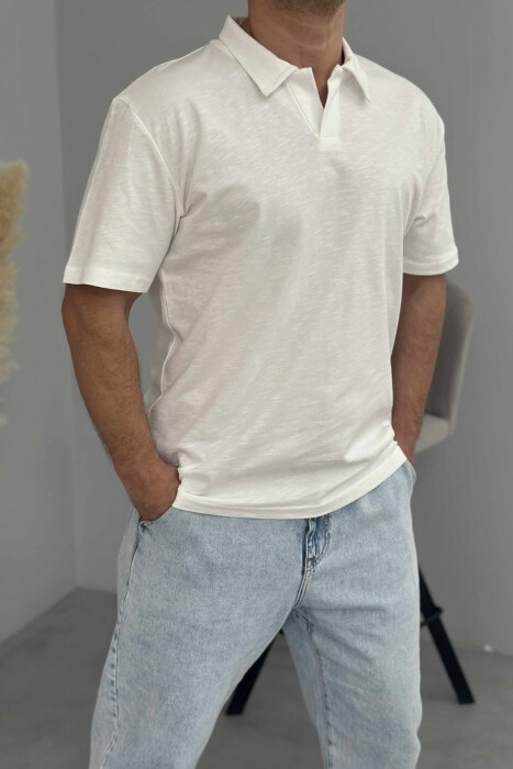POLO NECK SIMPLE MEN T-SHIRT WHITE-E BARDHE 