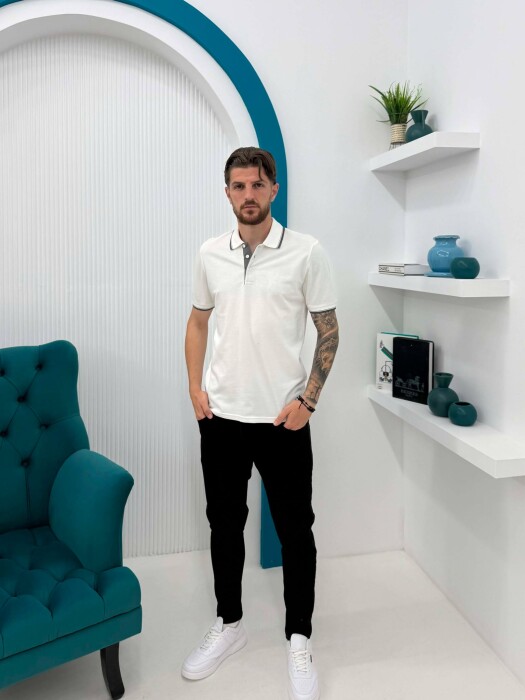 POLO NECK SIMPLE MEN T-SHIRT WHITE-E BARDHE - 3