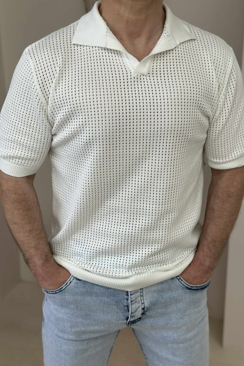 POLO NECK SIMPLE MEN T-SHIRT WHITE-E BARDHE - 3