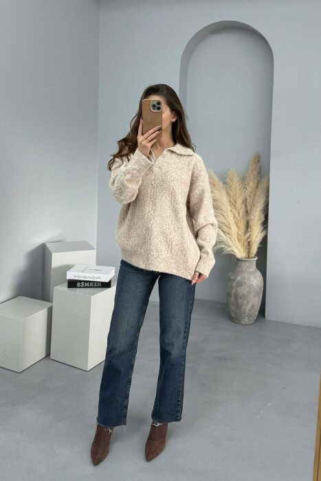 TRIKO E THJESHTE ME JAKE POLO PER FEMRA NE NGJYRE BEZHE - KLAUDIO FASHION