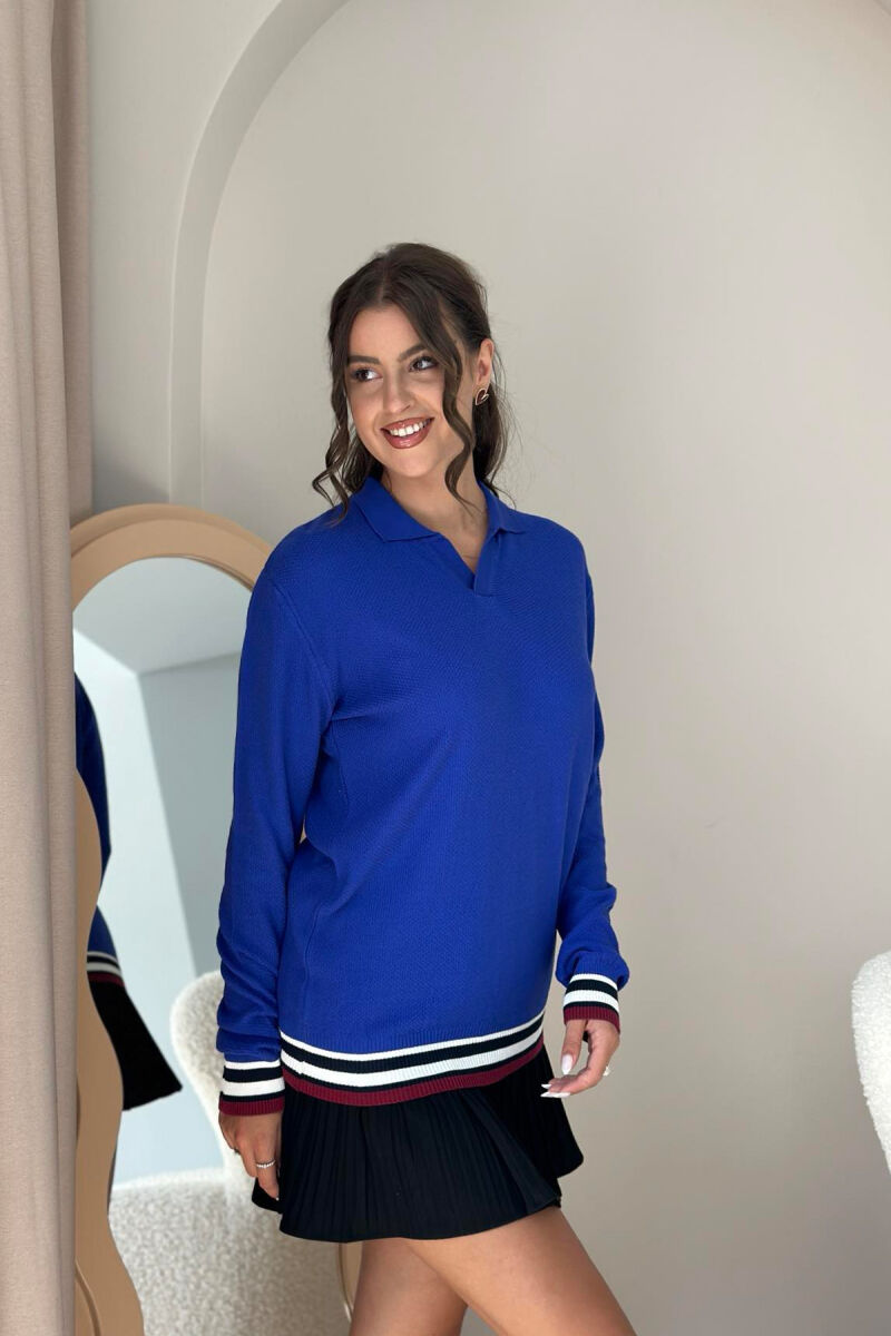 POLO NECK SIMPLE WOMEN SWEATER BLUE/BLU - 2