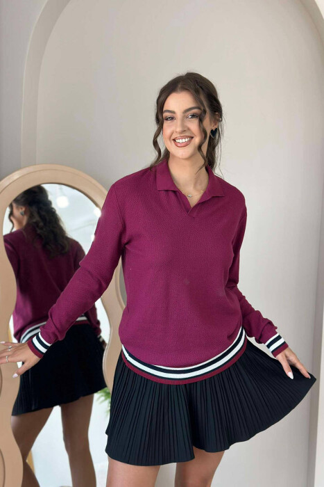 POLO NECK SIMPLE WOMEN SWEATER BURGUNDY/VISHNJE - 2