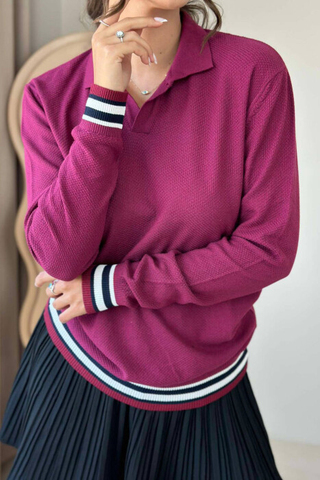 POLO NECK SIMPLE WOMEN SWEATER BURGUNDY/VISHNJE - 4