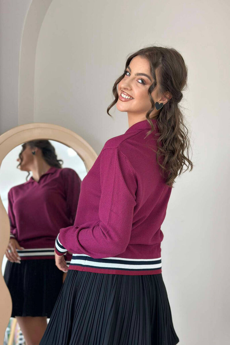 POLO NECK SIMPLE WOMEN SWEATER BURGUNDY/VISHNJE - 5
