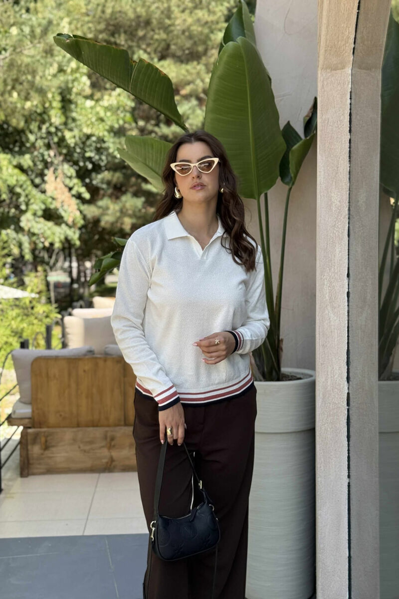 POLO NECK SIMPLE WOMEN SWEATER CREAM/KREM - 1