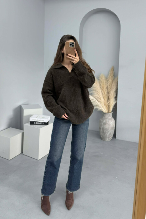 TRIKO E THJESHTE ME JAKE POLO PER FEMRA NE NGJYRE KAFE TE ERRET - KLAUDIO FASHION