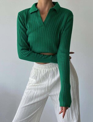 POLO NECK SIMPLE WOMEN SWEATER DARK GREEN/JEE 