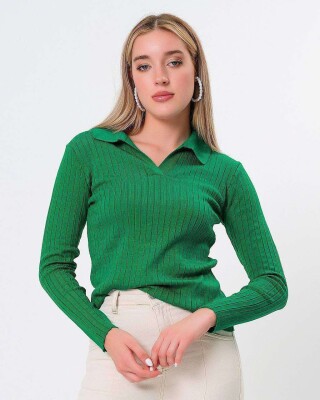 POLO NECK SIMPLE WOMEN SWEATER GREEN/JESHILE 