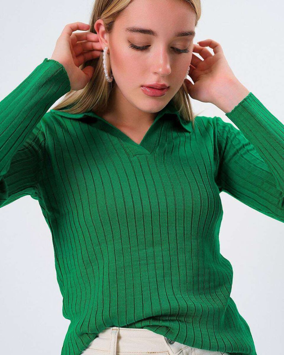 POLO NECK SIMPLE WOMEN SWEATER GREEN/JESHILE - 3