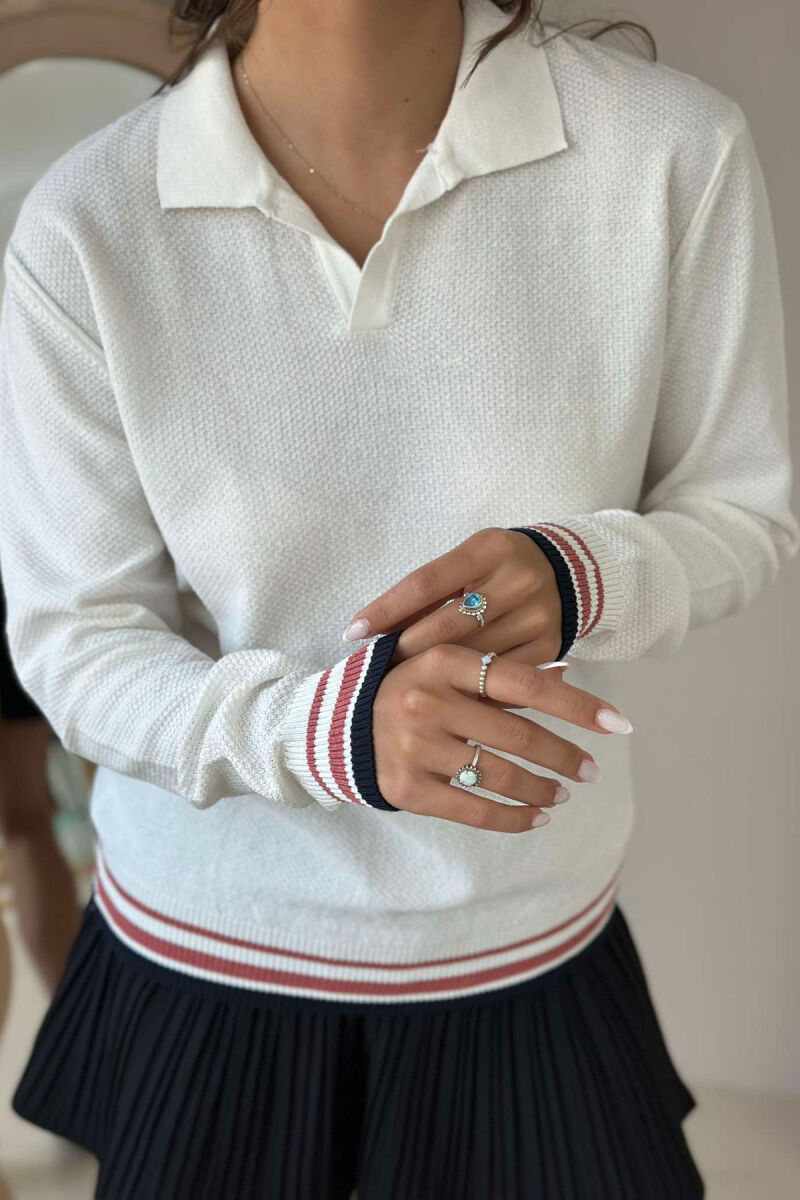 POLO NECK SIMPLE WOMEN SWEATER WHITE-E BARDHE - 3