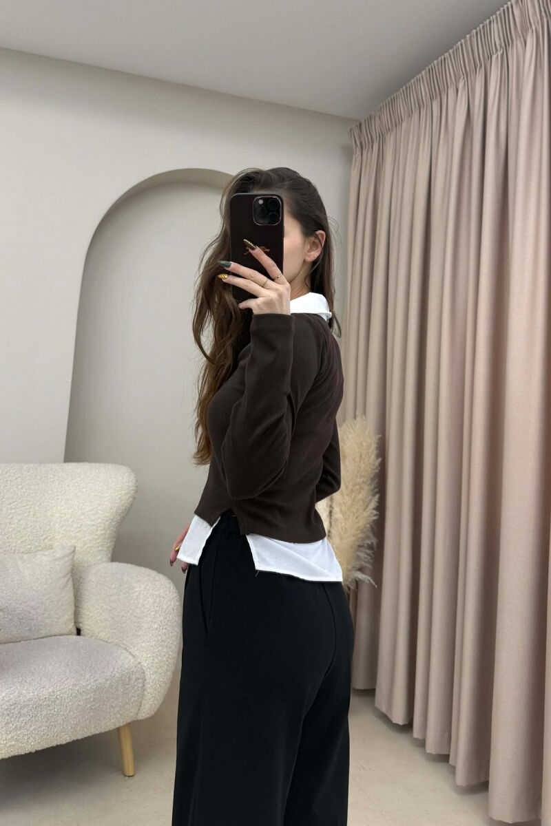 POLO NECK SIMPLE WOMEN SWEATSHIRT BROWN/KAFE - 2