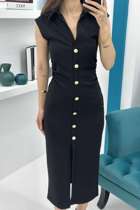 POLO NECK SLEEVELESS BUTTONED WOMEN DRESS BLACK/ E ZEZE - 3