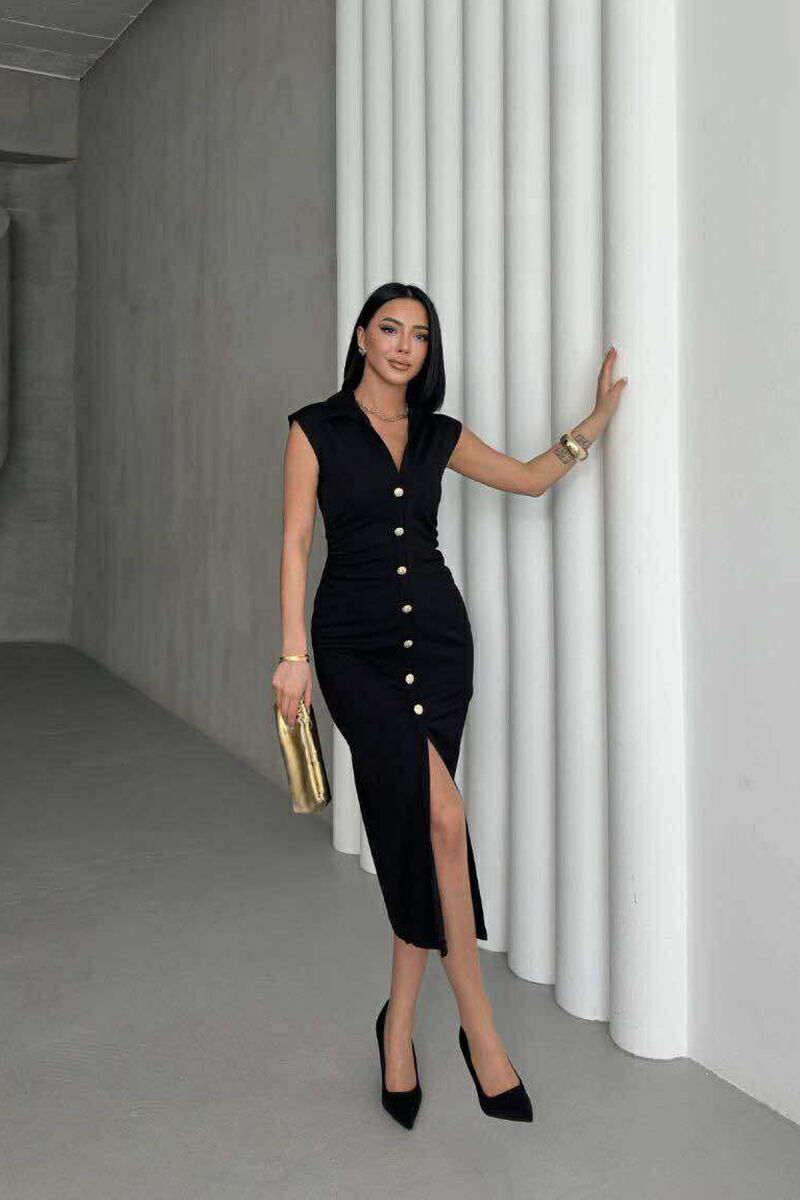 POLO NECK SLEEVELESS BUTTONED WOMEN DRESS BLACK/ E ZEZE - 1