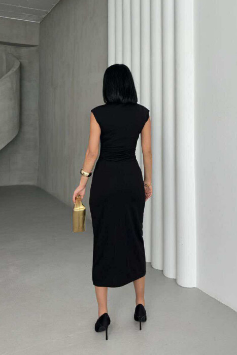 POLO NECK SLEEVELESS BUTTONED WOMEN DRESS BLACK/ E ZEZE - 2