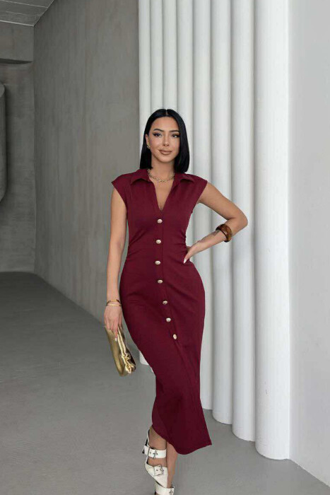POLO NECK SLEEVELESS BUTTONED WOMEN DRESS BURGUNDY/VISHNJE 