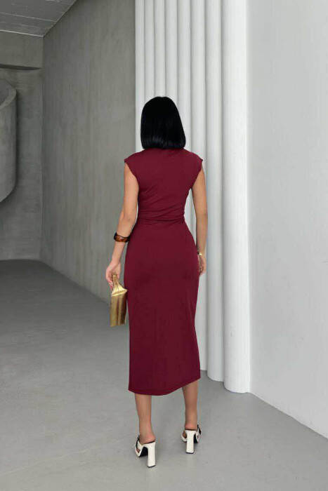 POLO NECK SLEEVELESS BUTTONED WOMEN DRESS BURGUNDY/VISHNJE - 3