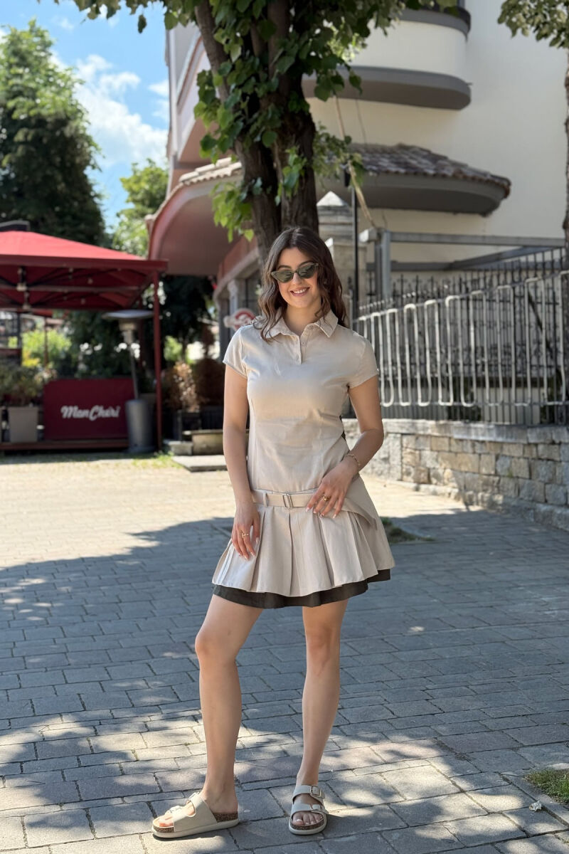 POLO NECK SLEEVELESS WOMEN DRESS BEIGE/BEZHE - 1