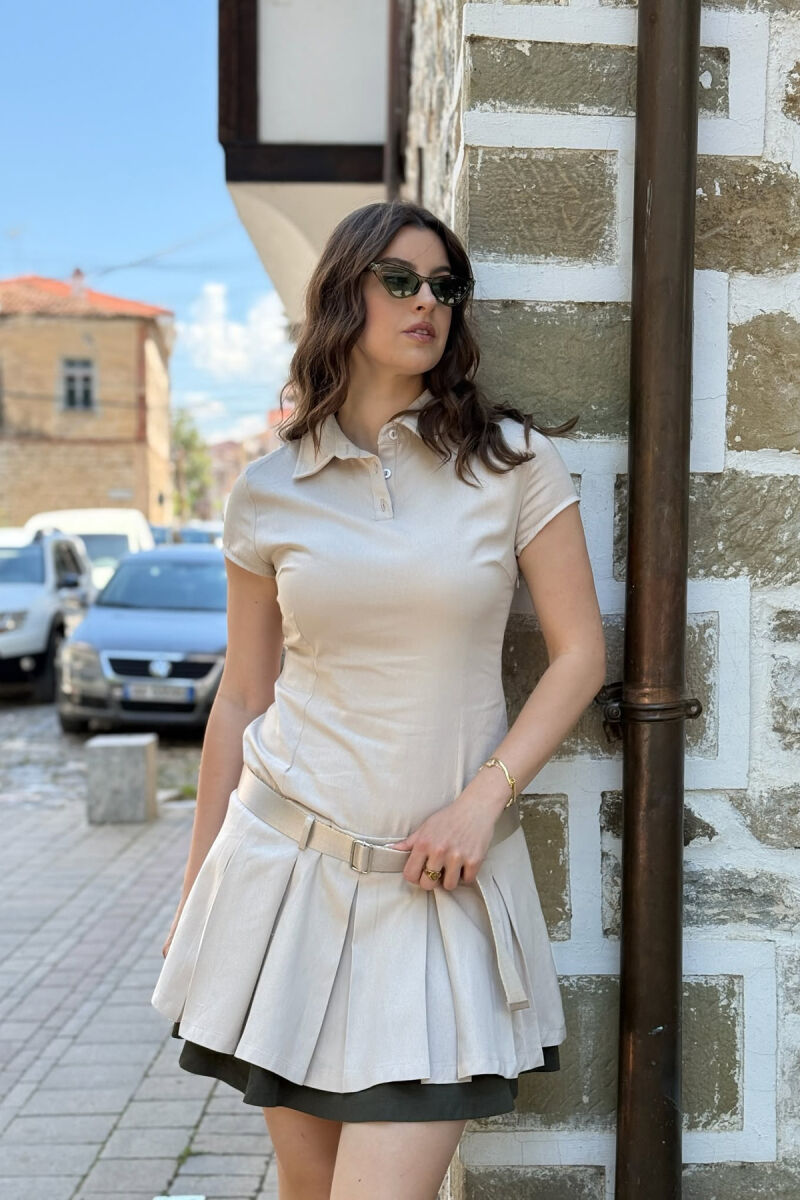 POLO NECK SLEEVELESS WOMEN DRESS BEIGE/BEZHE - 3