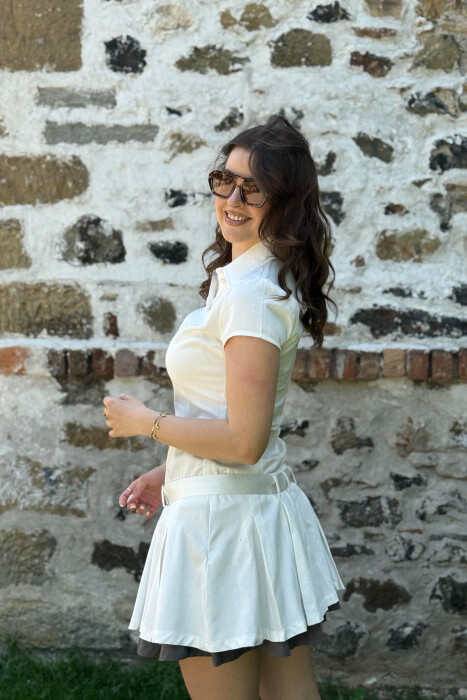 POLO NECK SLEEVELESS WOMEN DRESS WHITE-E BARDHE - 4
