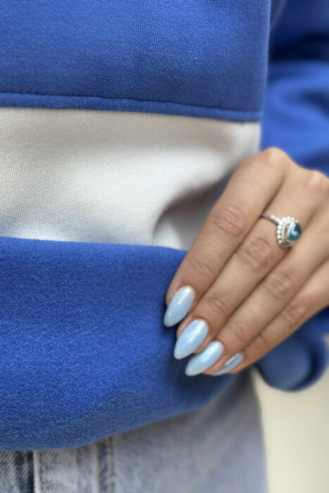 POLO NECK STRIPE DESIGN FLUFFY WOMEN SWEATSHIRT BLUE/BLU - 4