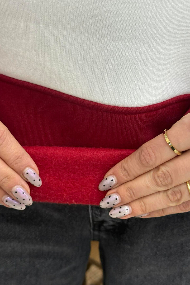 POLO NECK STRIPE DESIGN FLUFFY WOMEN SWEATSHIRT BURGUNDY/VISHNJE - 5