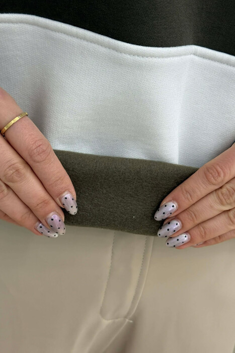 POLO NECK STRIPE DESIGN FLUFFY WOMEN SWEATSHIRT DARK GREEN/JEE - 5