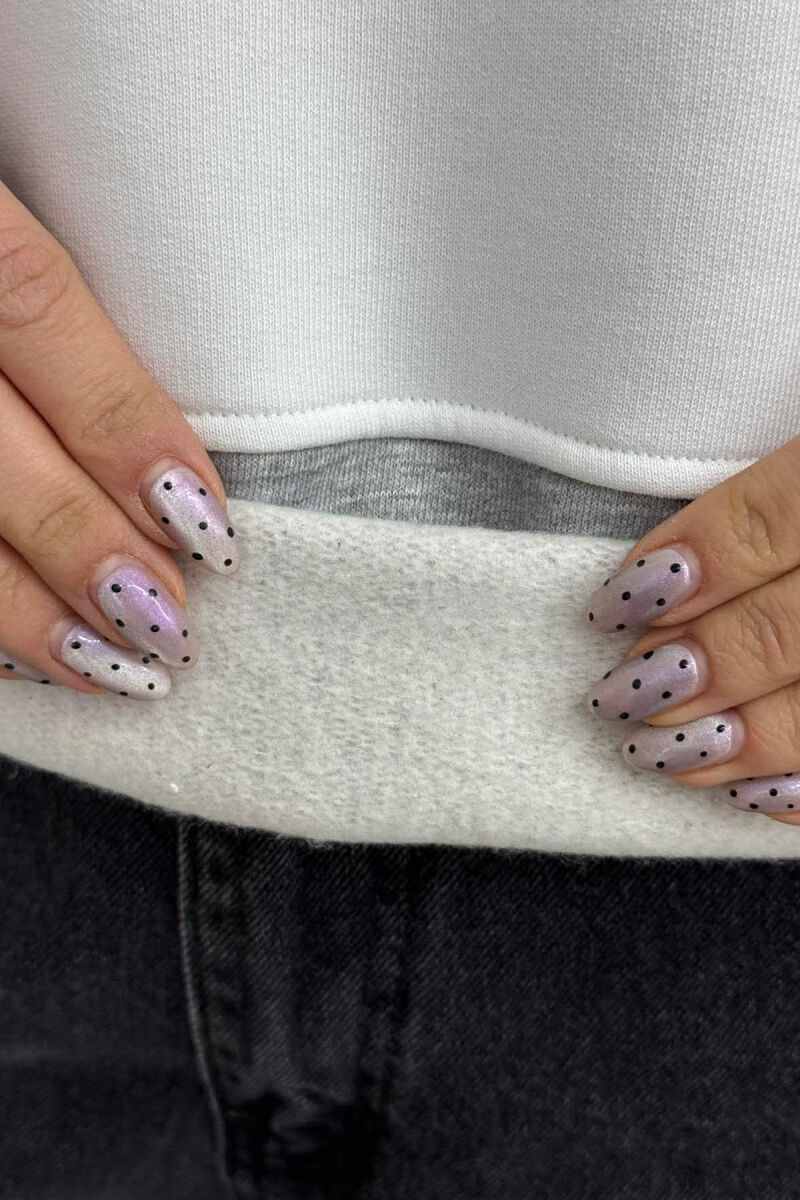 POLO NECK STRIPE DESIGN FLUFFY WOMEN SWEATSHIRT GREY/GRI - 5