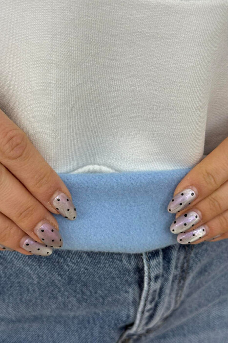 POLO NECK STRIPE DESIGN FLUFFY WOMEN SWEATSHIRT LIGHTBLUE/BZ - 4