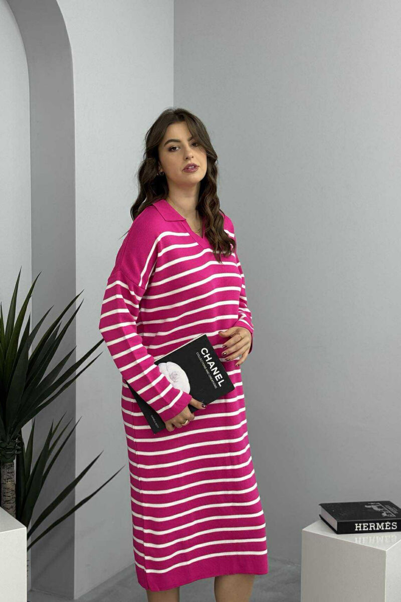 POLO NECK STRIPED LONG WOMEN DRESS FUCHSIA/CIKLAMI - 2
