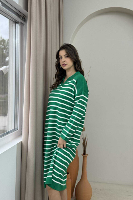 POLO NECK STRIPED LONG WOMEN DRESS GREEN/JESHILE - 3